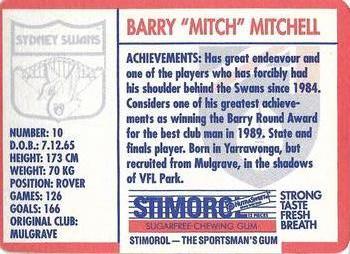 1991 Scanlens Stimorol #137 Barry Mitchell Back